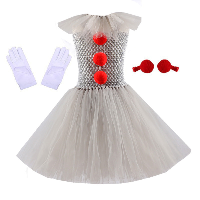 Clown Halloween Costume Tulle Princess Dress-327