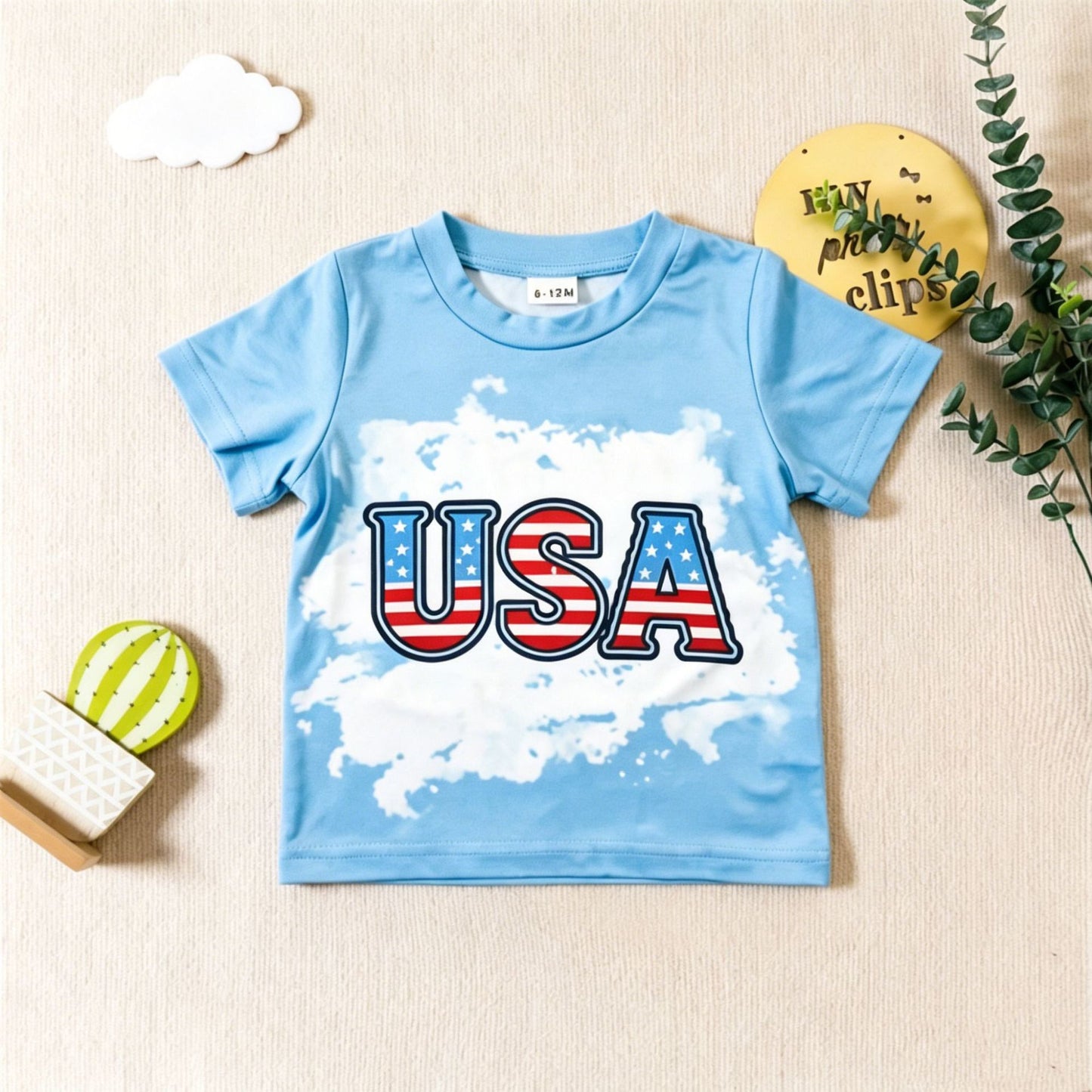 USA Independence Day Boys' Two-Piece Set with “USA” Print-444