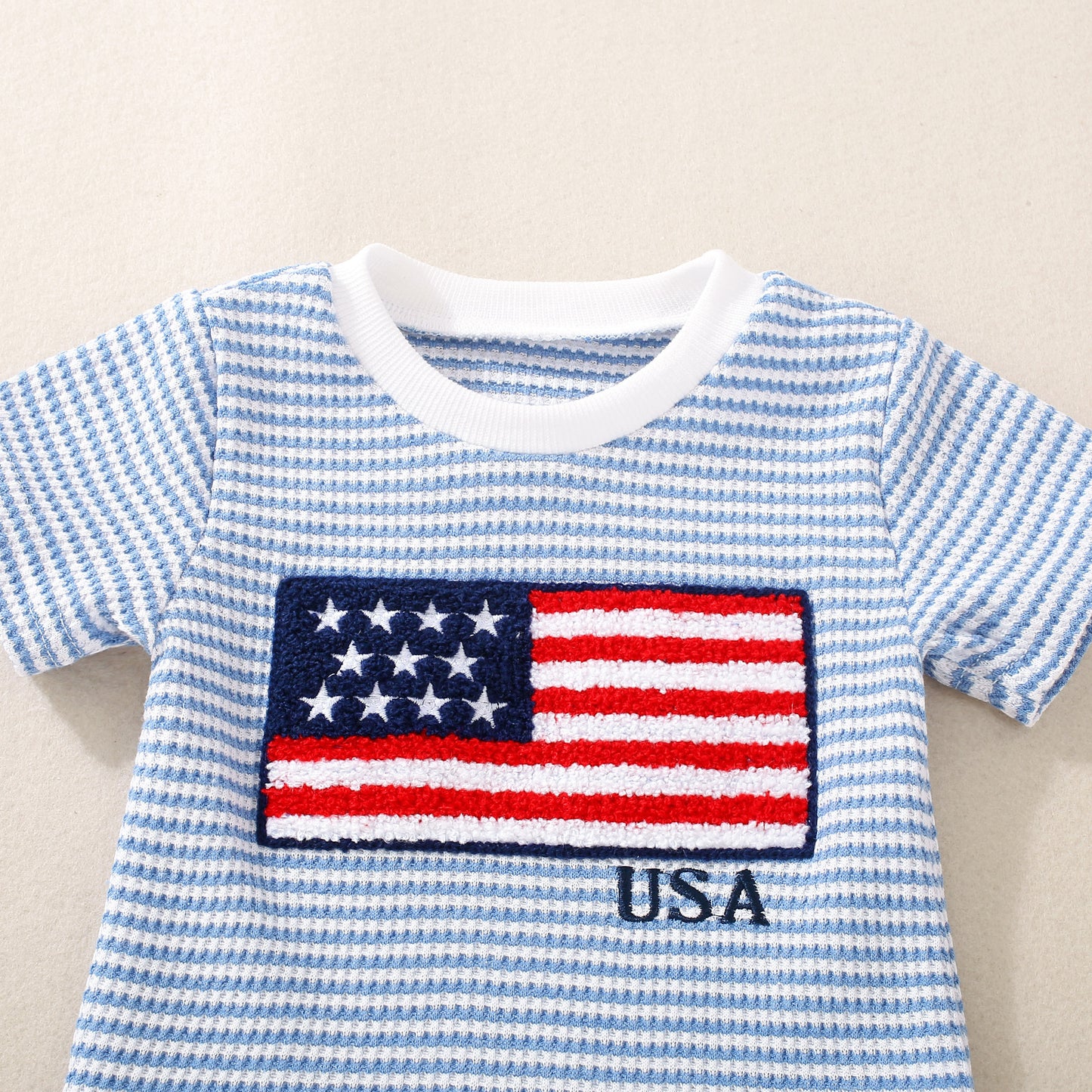 Unisex Baby Outfit: Independence Day Waffle Weave Shirt and Shorts-438