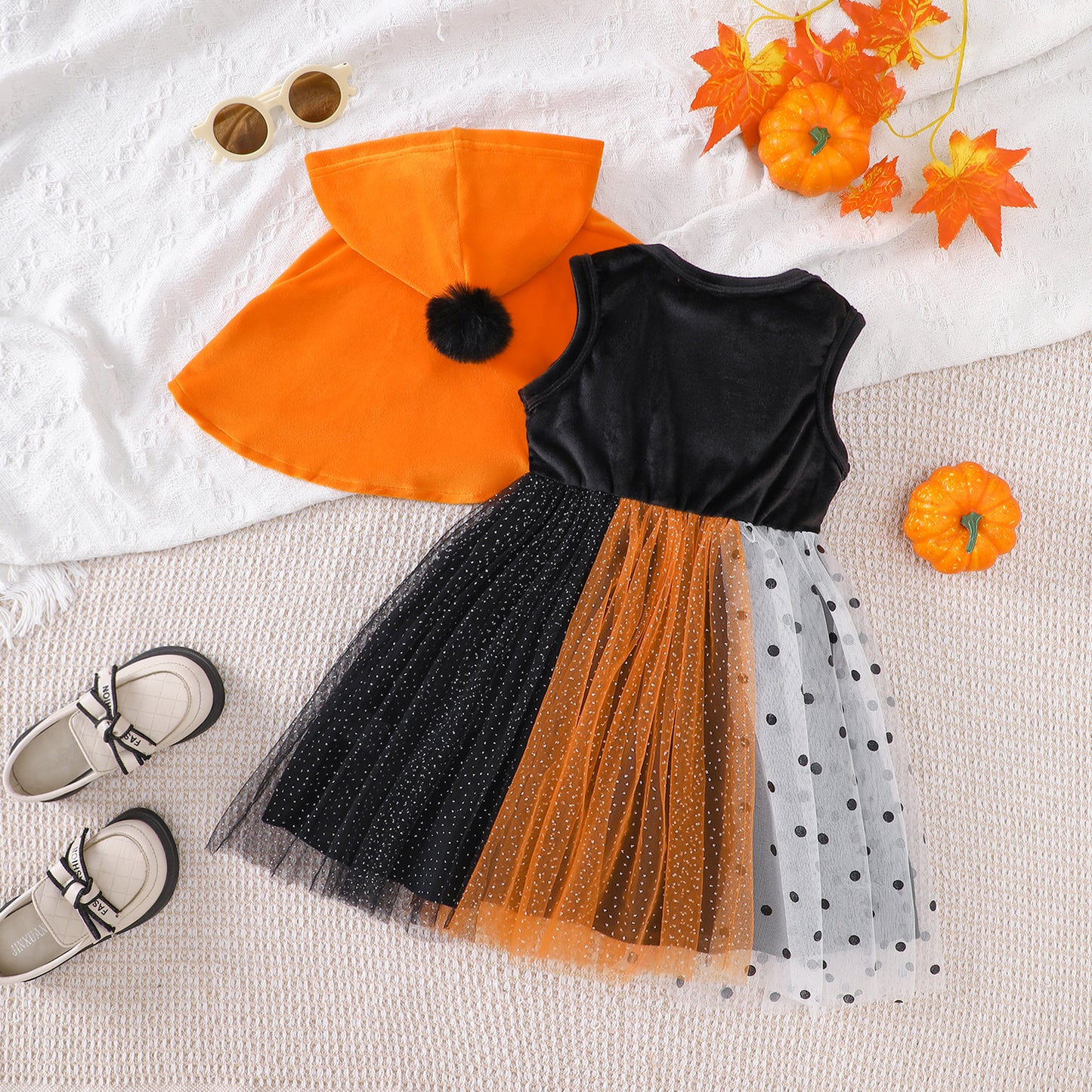 Halloween Hooded Cape and Tulle Dress Two-Piece Set-417