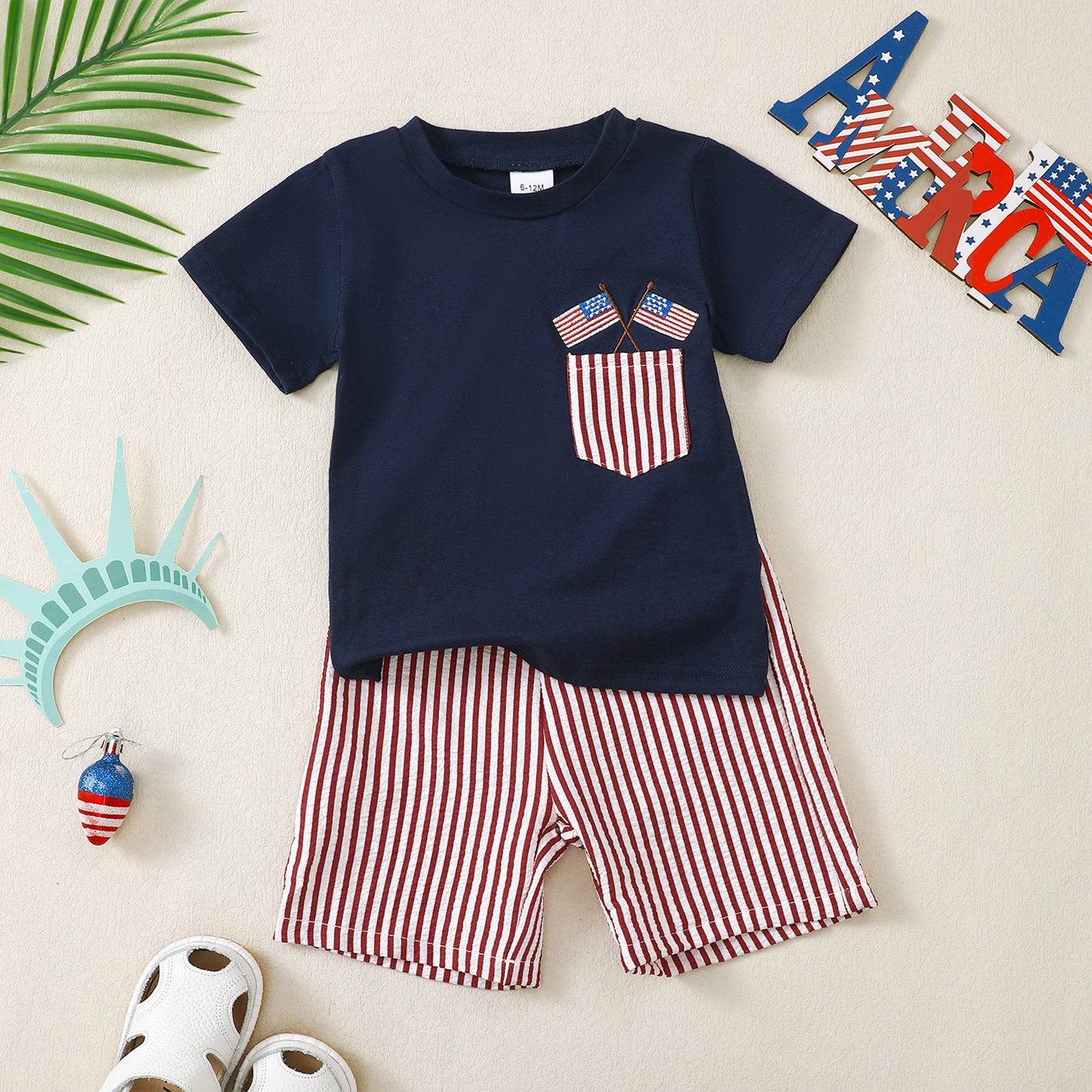 Boys' Independence Day Short-Sleeve Striped Set-439