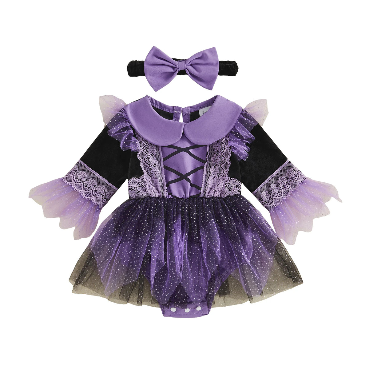 Baby Girls Halloween Dress Tulle Jumpsuits with Headband-485