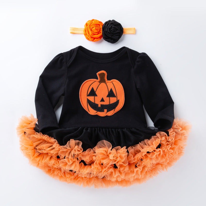Baby Girl Halloween Tutu Onesie Dress with Headband-357