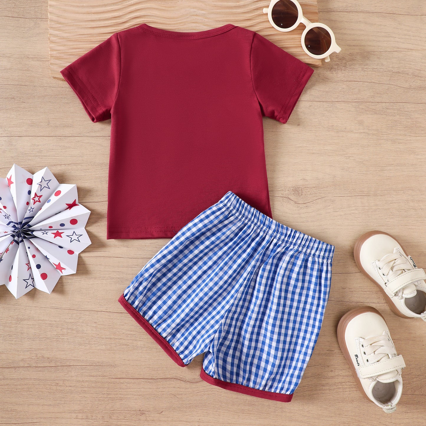 Baby Boy T-Shirt and Checkered Shorts Set-445