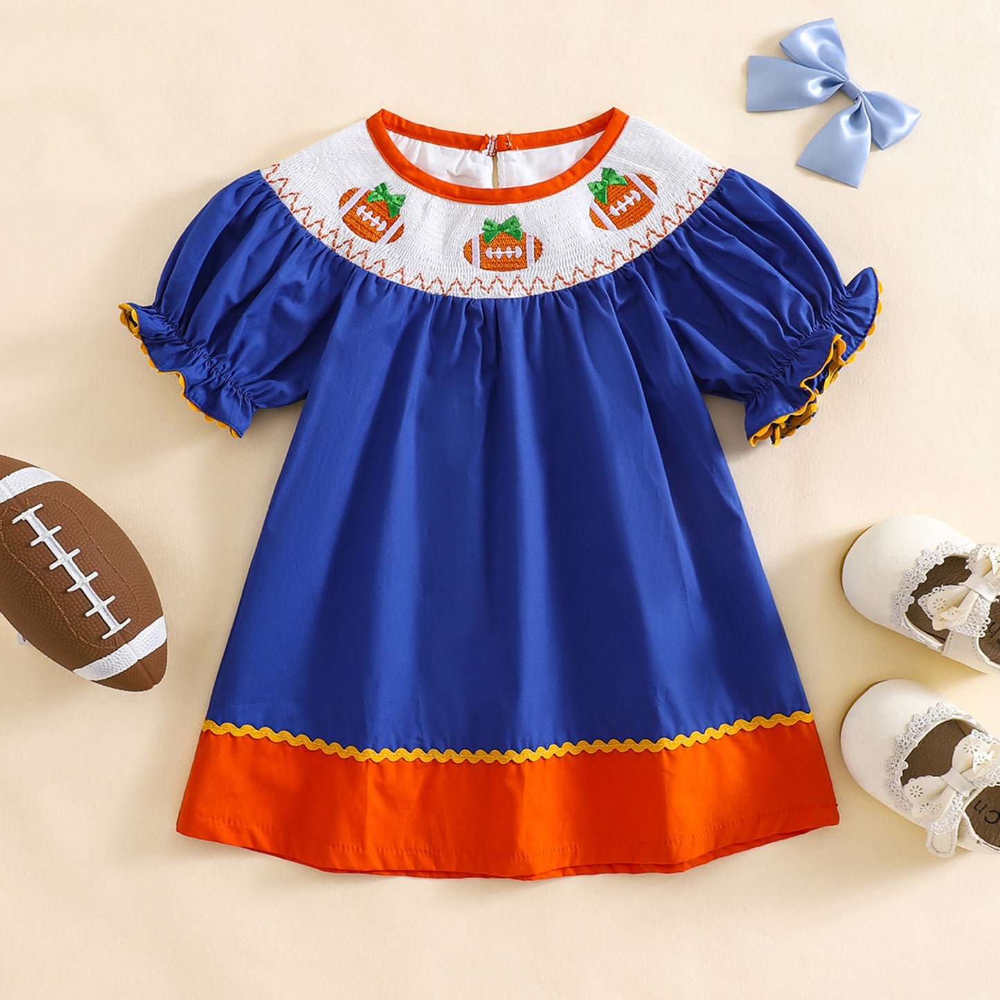 Toddler Girl Halloween Smocked Embroidery Dress Vintage Style-369