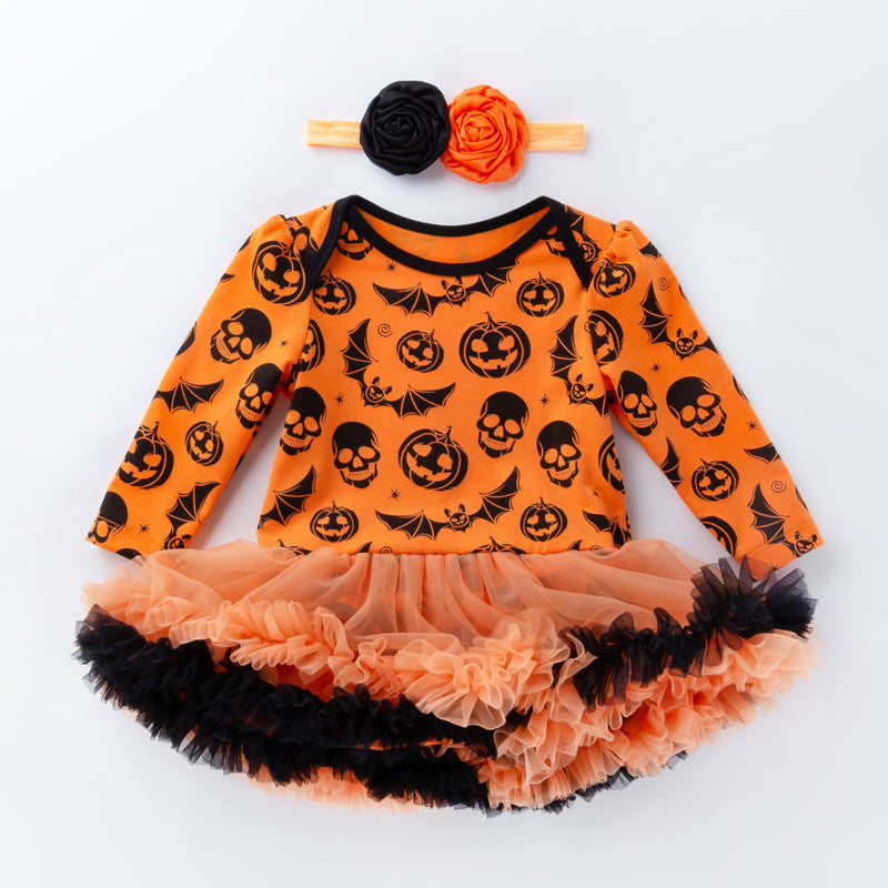 Baby Girl Halloween Tutu Onesie Dress with Headband-357