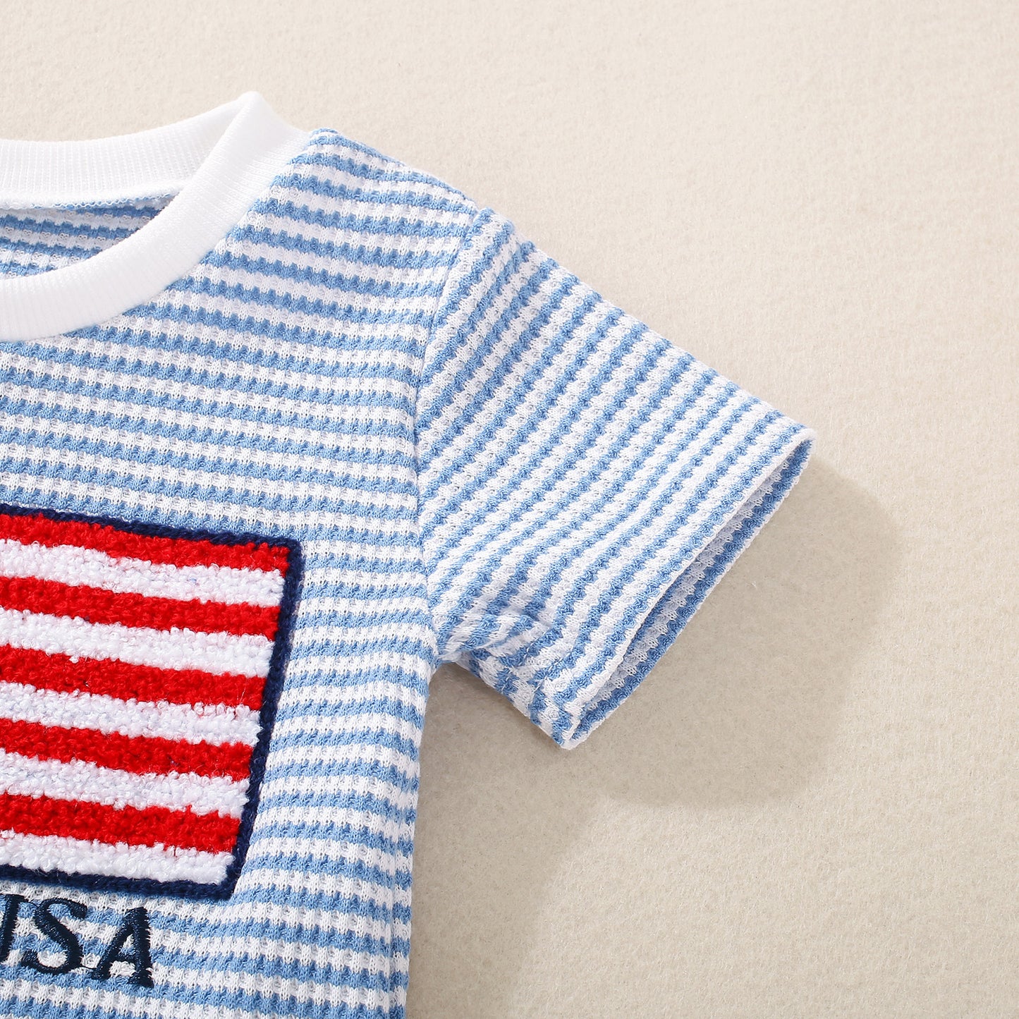 Unisex Baby Outfit: Independence Day Waffle Weave Shirt and Shorts-438