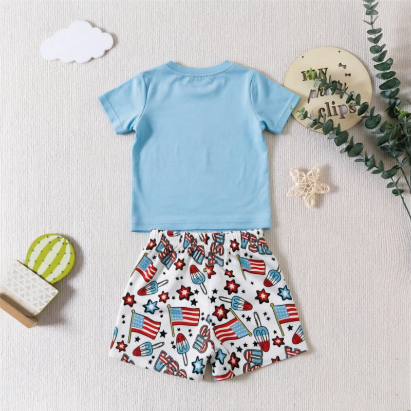 USA Independence Day Boys' Two-Piece Set with “USA” Print-444