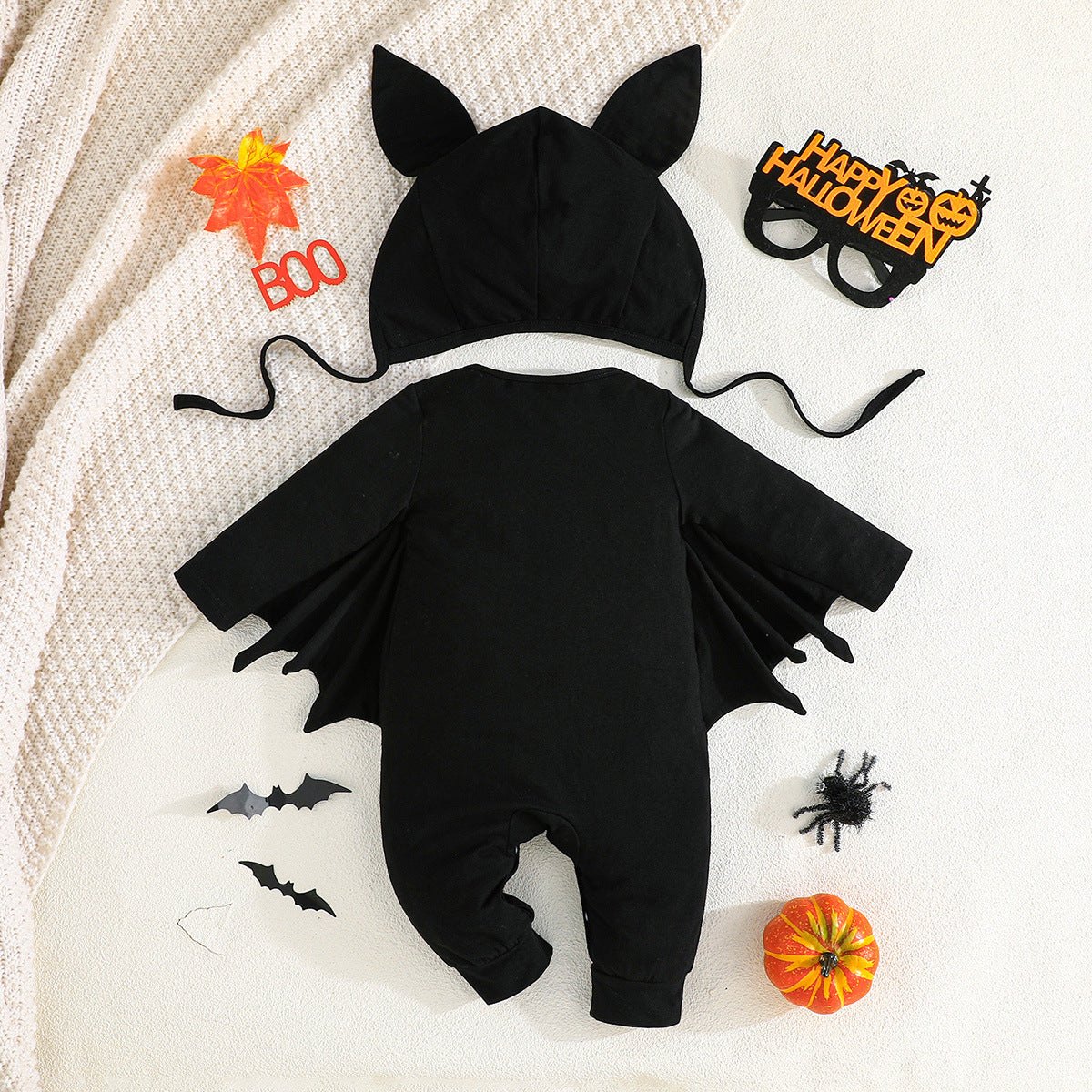 Baby Halloween Skeleton Bat Onesie with Hat – Bat Wing Sleeves-359