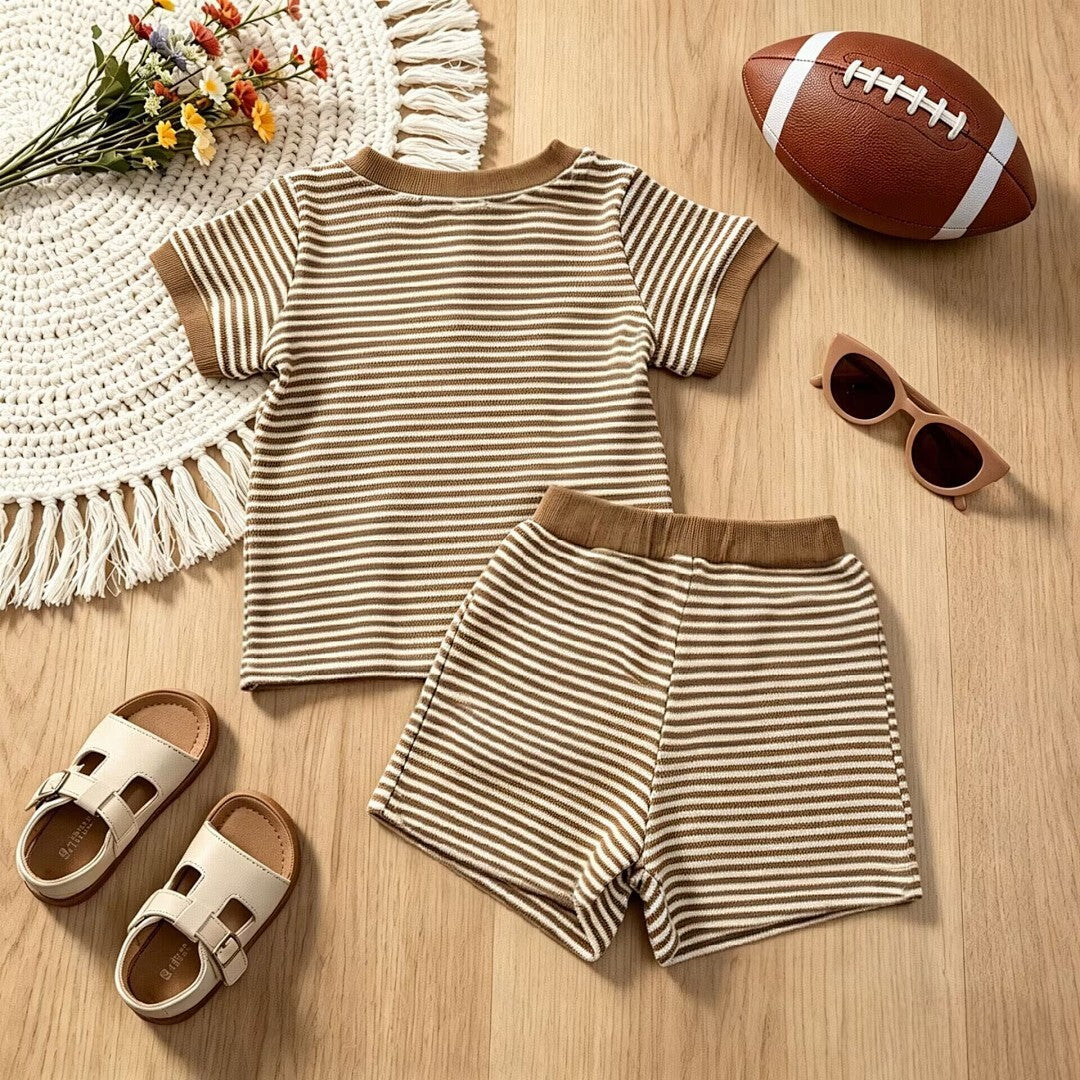 Boys' Football-Themed Short-Sleeve Shirt and Shorts Set-436
