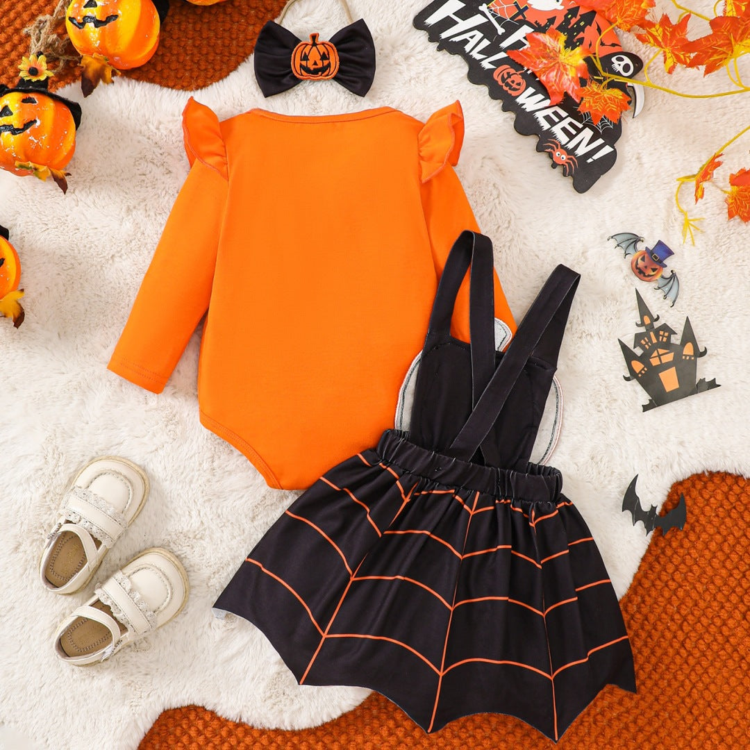 Halloween Costume Onesie, Overalls, Bow Headband Set-419
