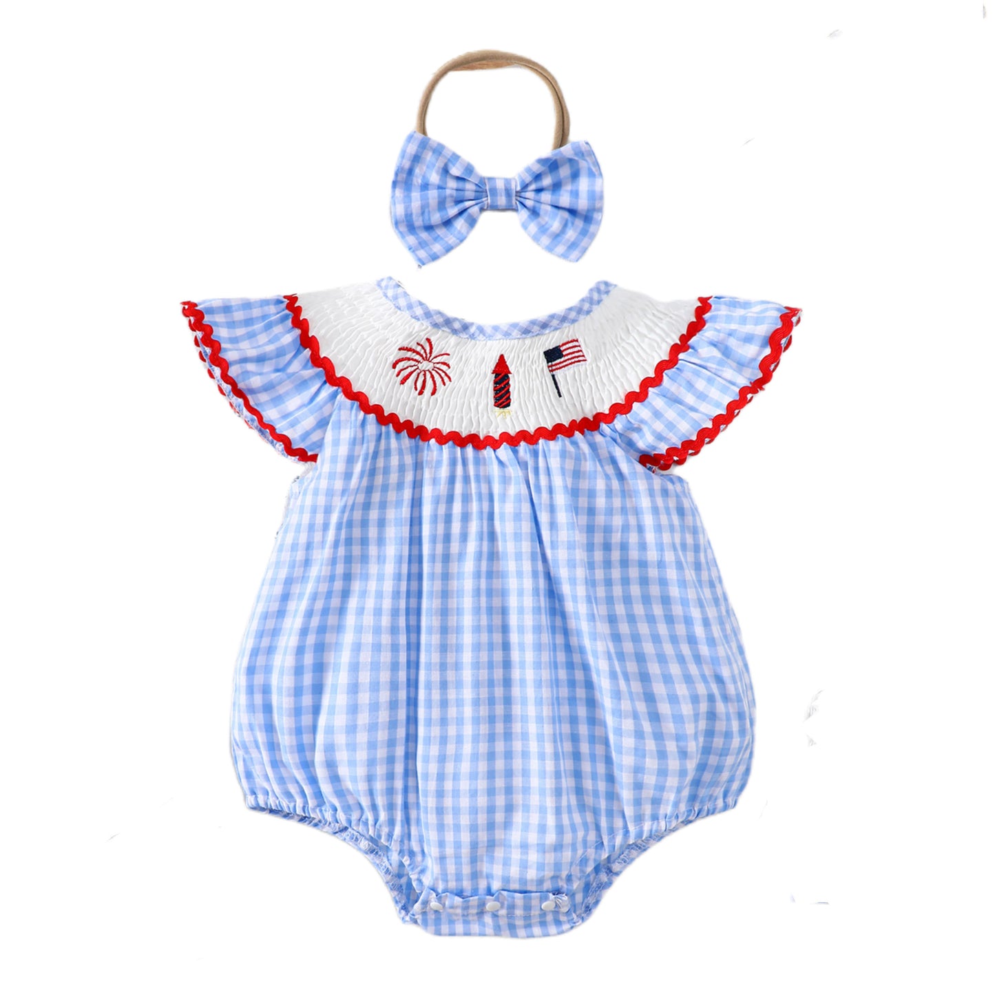 Baby Girls' Navy Blue Checkered Ruffle-Sleeve Onesie-448