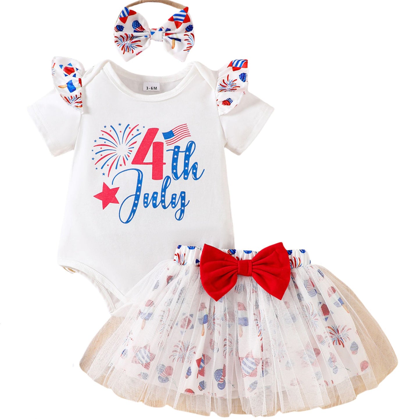 U.S. Independence Day Baby Girl National Day Onesie and Tulle Skirt Set-437