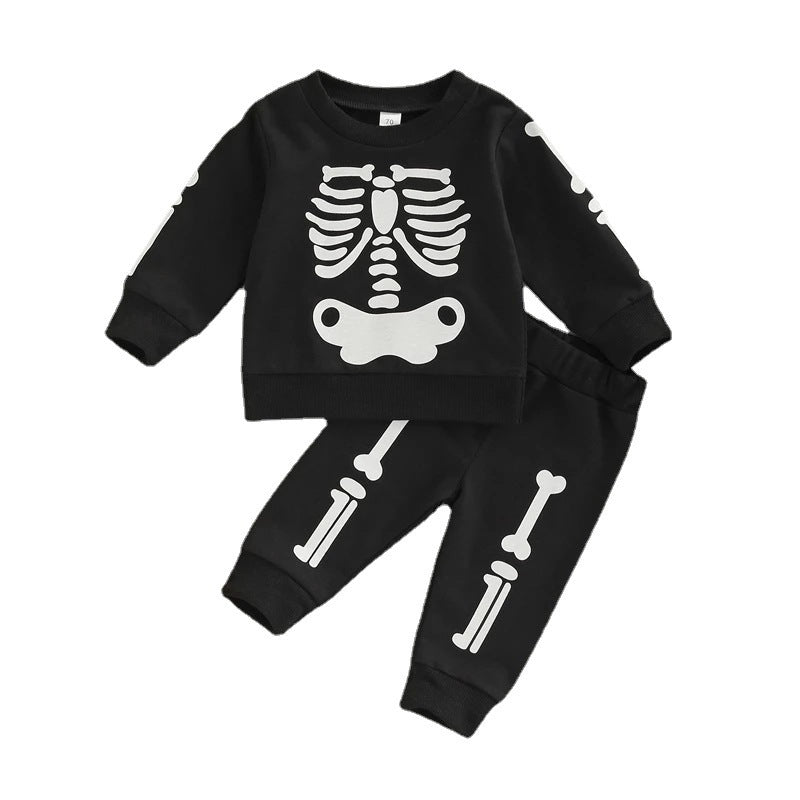 Baby Boy Skeleton-Print Sweatshirt & Pants Set – 2-Piece Halloween Outfit-355