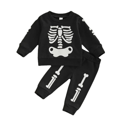 Baby Boy Skeleton-Print Sweatshirt & Pants Set – 2-Piece Halloween Outfit-355