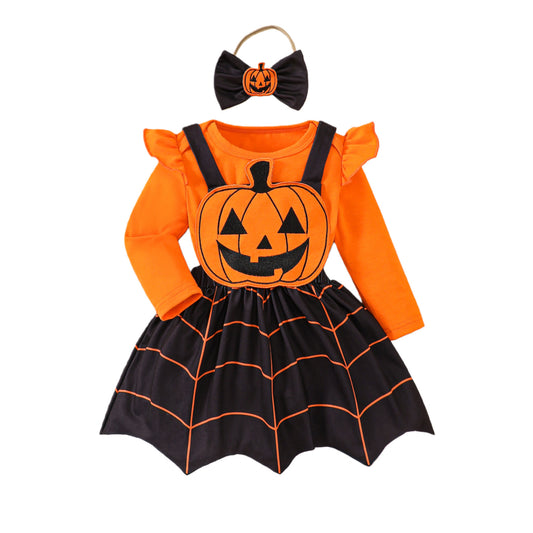 Halloween Costume Onesie, Overalls, Bow Headband Set-419