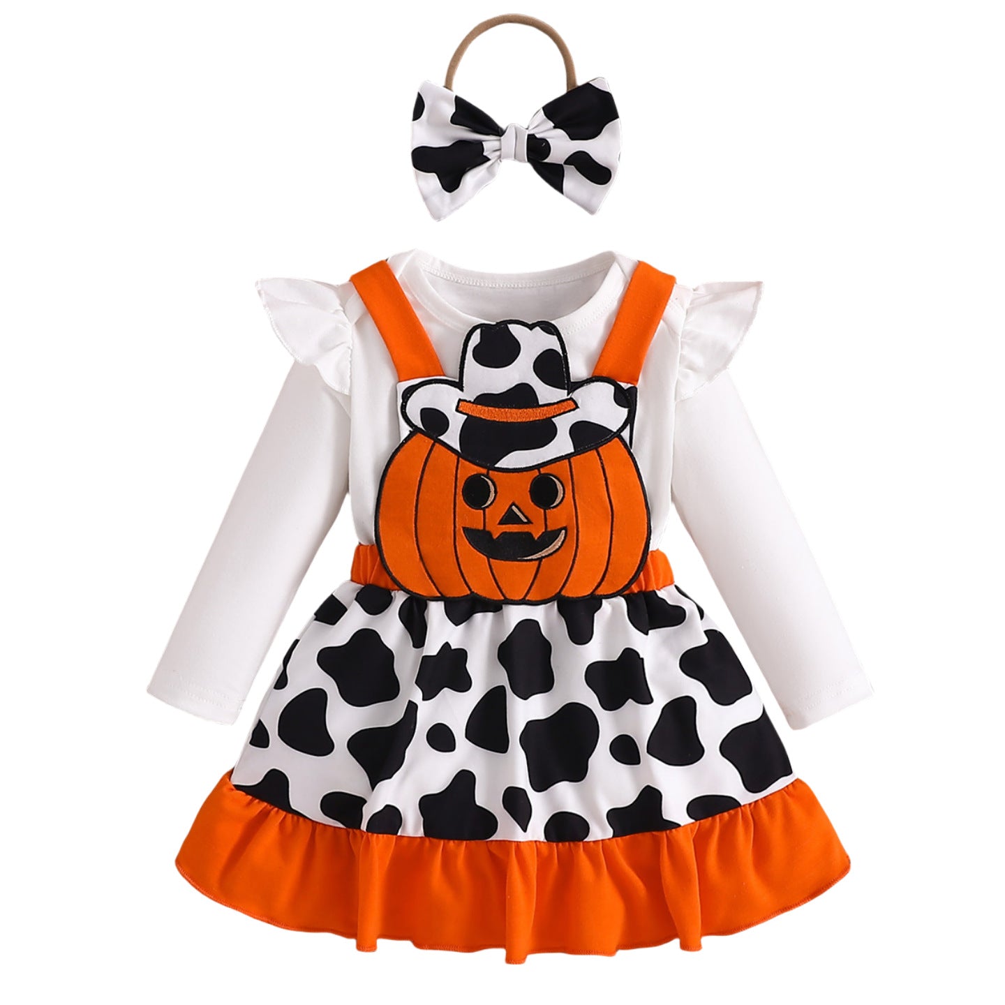 Halloween Costume Onesie, Overalls, Bow Headband Set-419