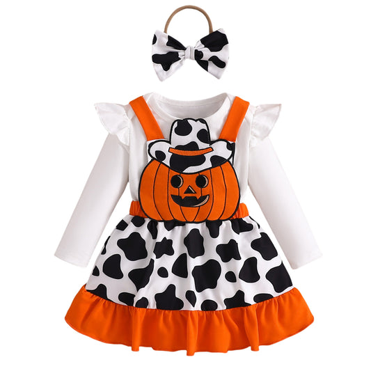 Halloween Costume Onesie, Overalls, Bow Headband Set-419