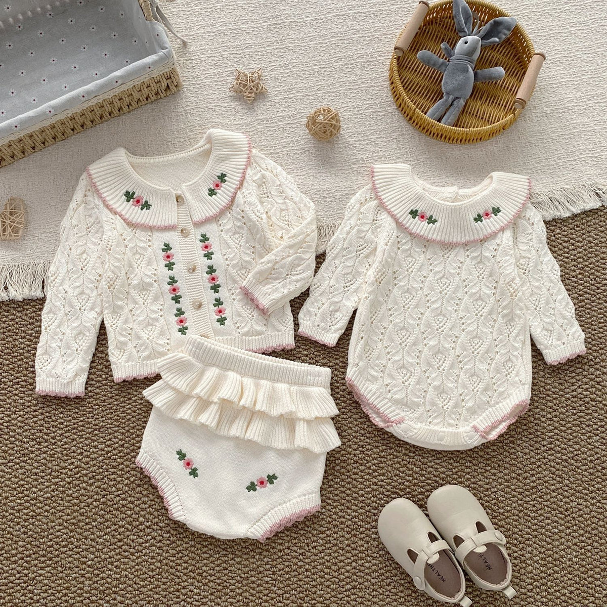 Baby Girl 100% Cotton Knit Cardigan / Shorts / Onesie-536