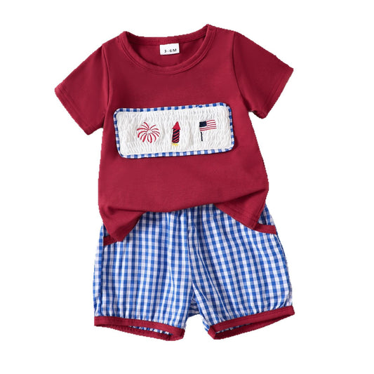 Baby Boy T-Shirt and Checkered Shorts Set-445