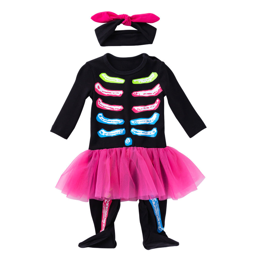 Baby Girl Halloween 2-Piece Onesie Set with Tutu Skirt & Headband-356