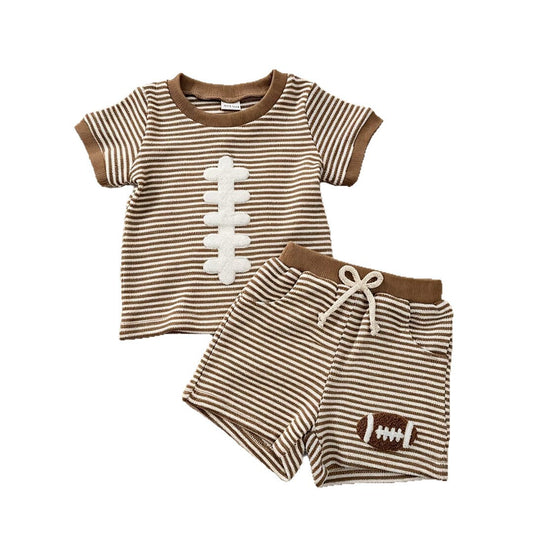 Boys' Football-Themed Short-Sleeve Shirt and Shorts Set-436