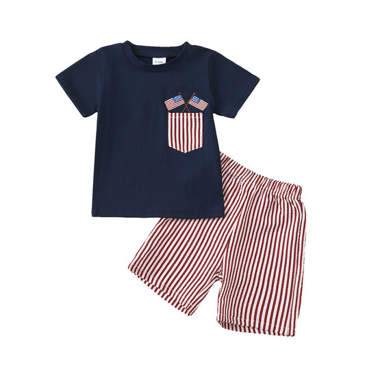 Boys' Independence Day Short-Sleeve Striped Set-439