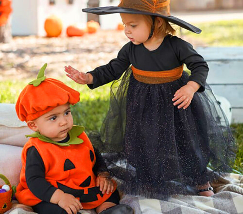Baby Pumpkin Costume Outfit – Plush Hat & Ghost Face Romper | Halloween -136