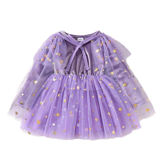 Halloween Star-Print Tulle Dress Cape Set-433