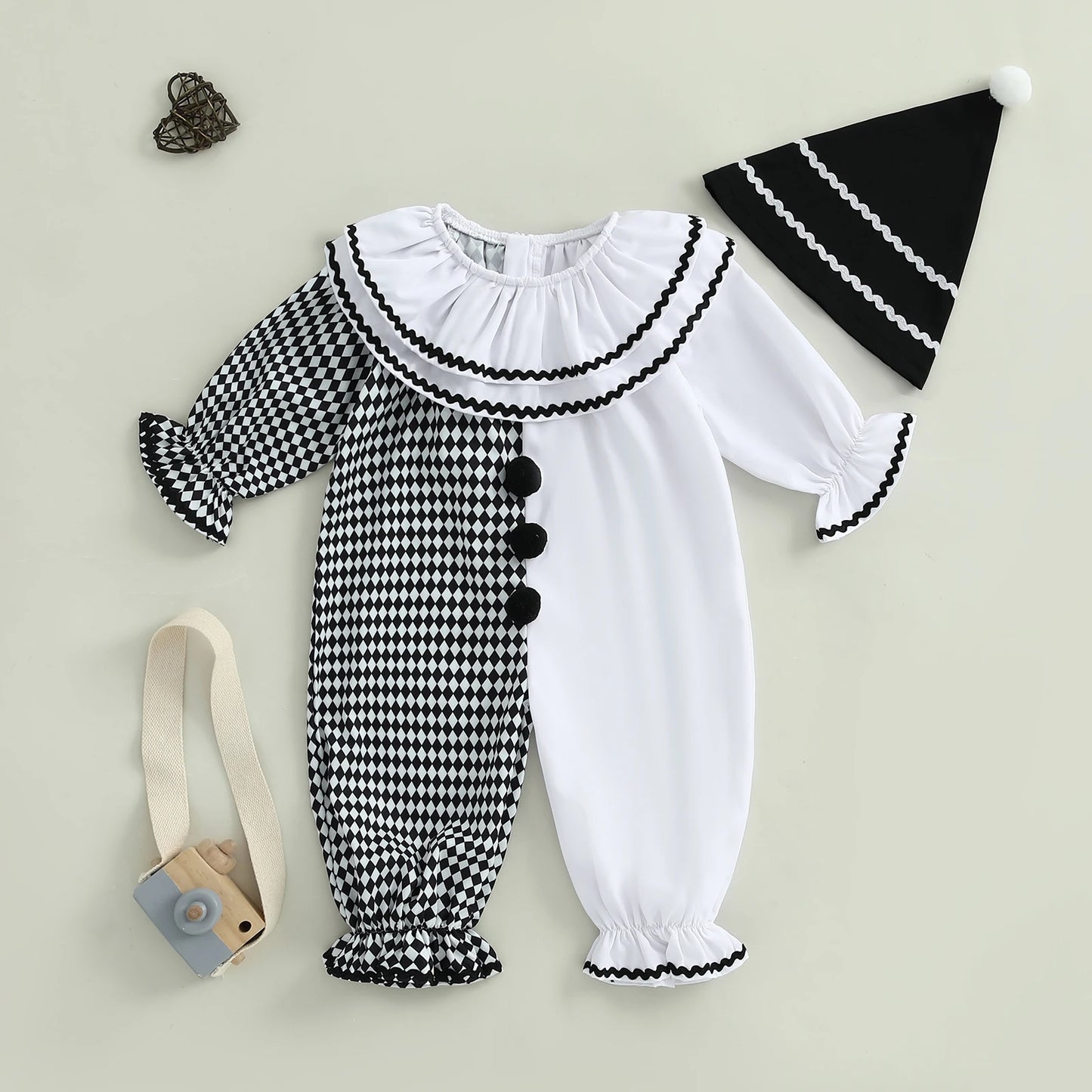 Baby Clown Halloween Costume, Plush Romper Zip Up Jumpsuit-484