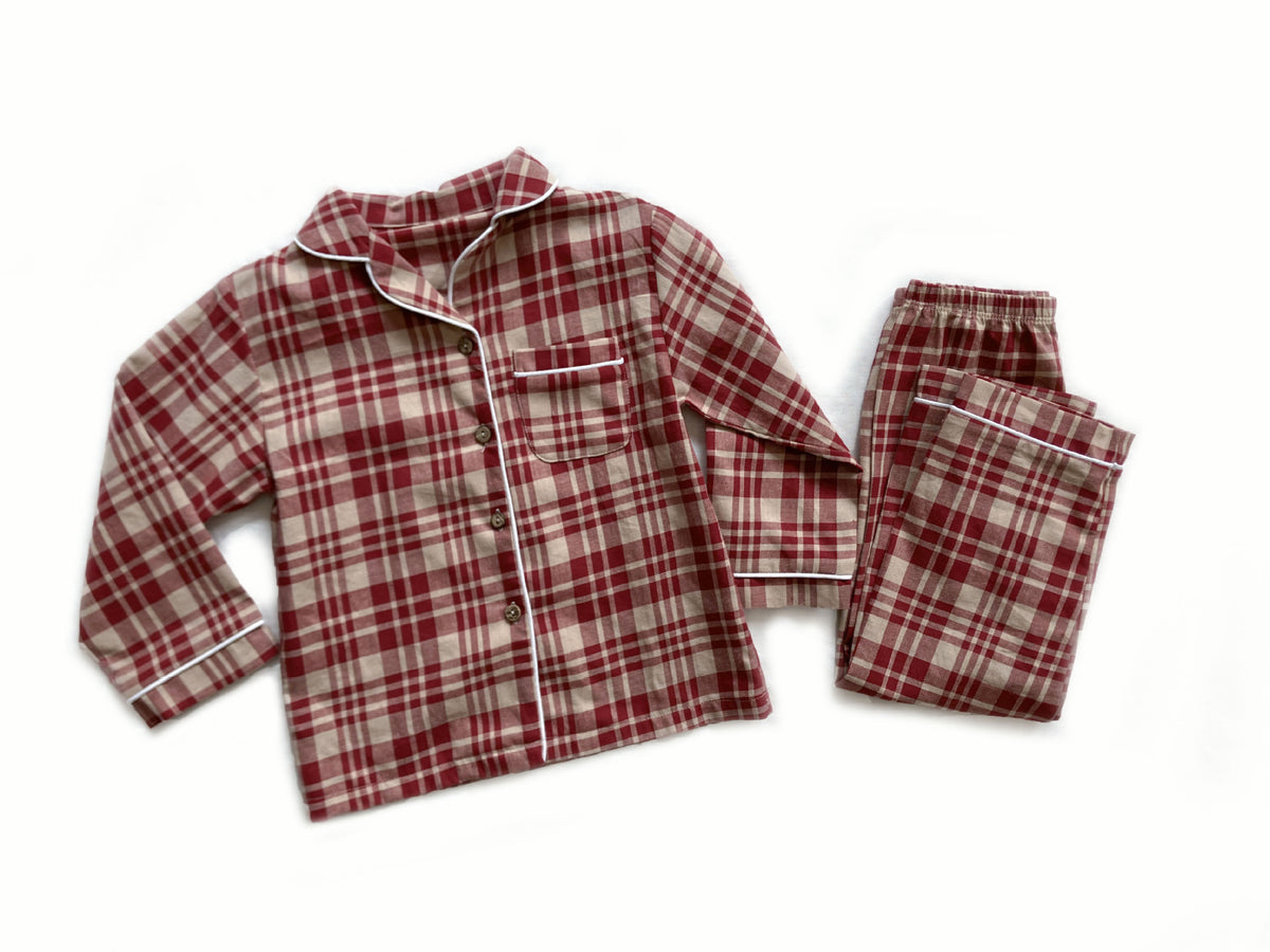 Toddler 100% Cotton Checkered Pajamas Loungewear-318