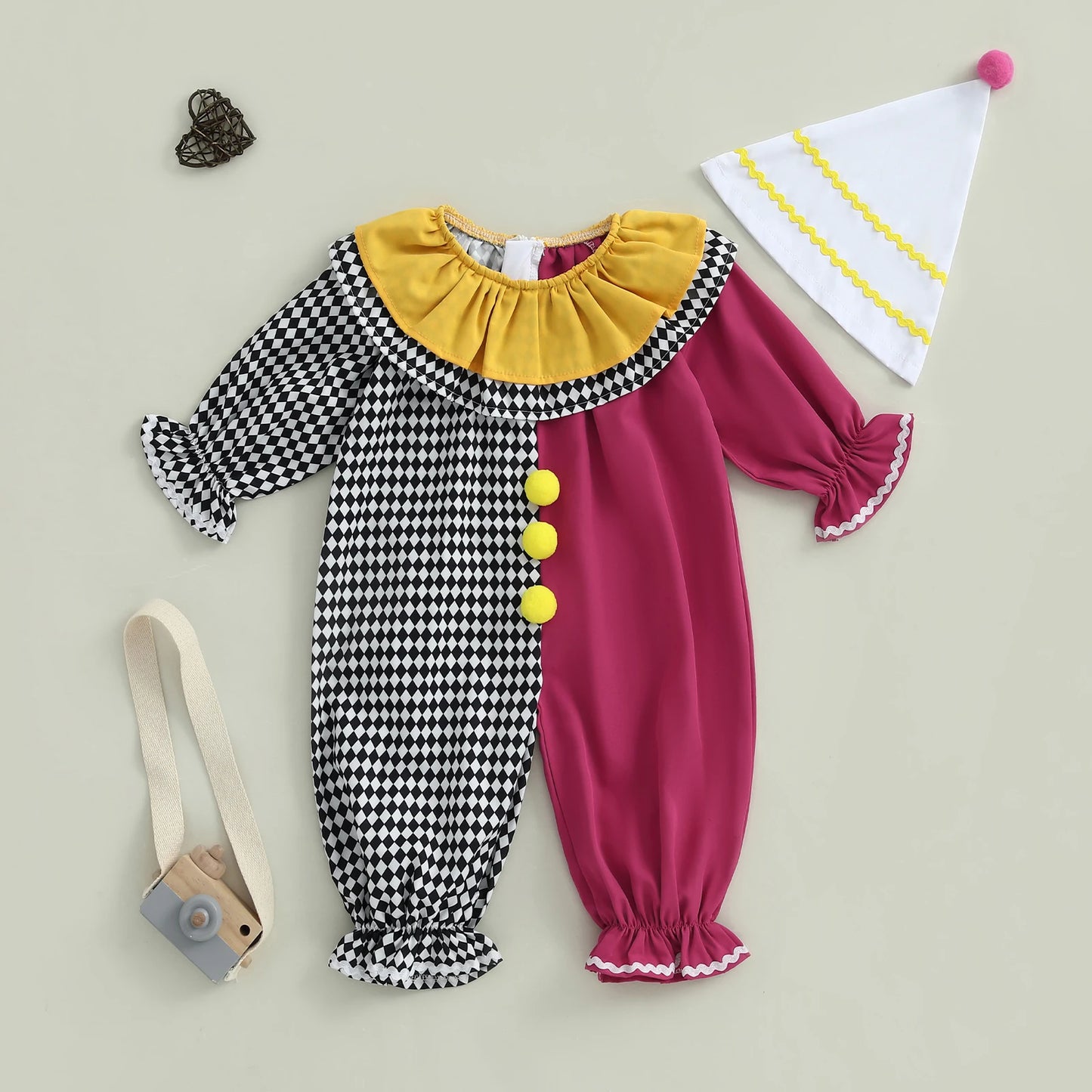 Baby Clown Halloween Costume, Plush Romper Zip Up Jumpsuit-484