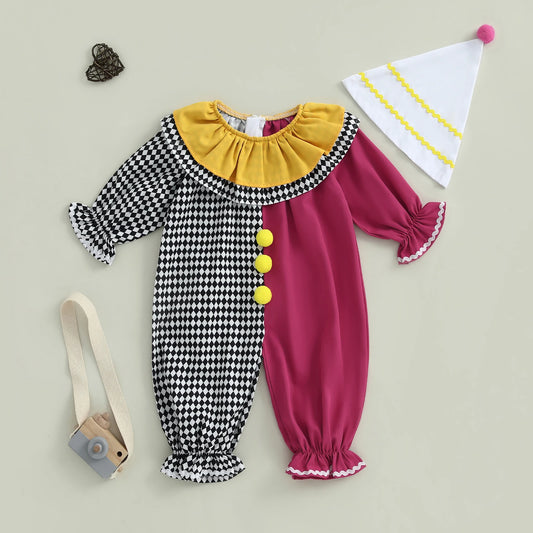 Baby Clown Halloween Costume, Plush Romper Zip Up Jumpsuit-484