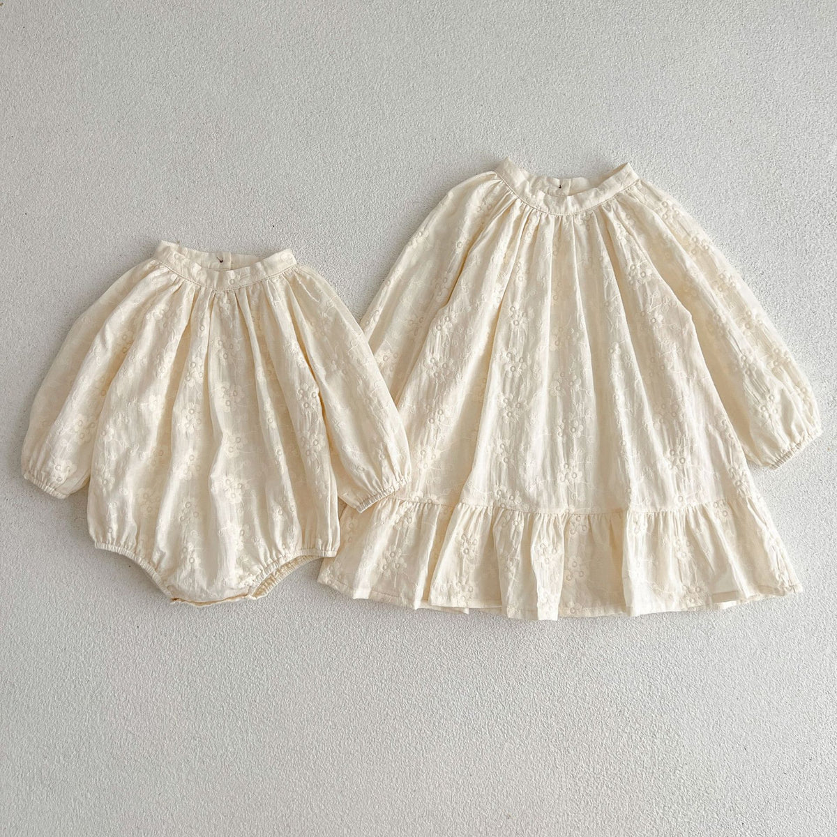 French Embroidered Dresses and Onesie for Baby Sisters-479