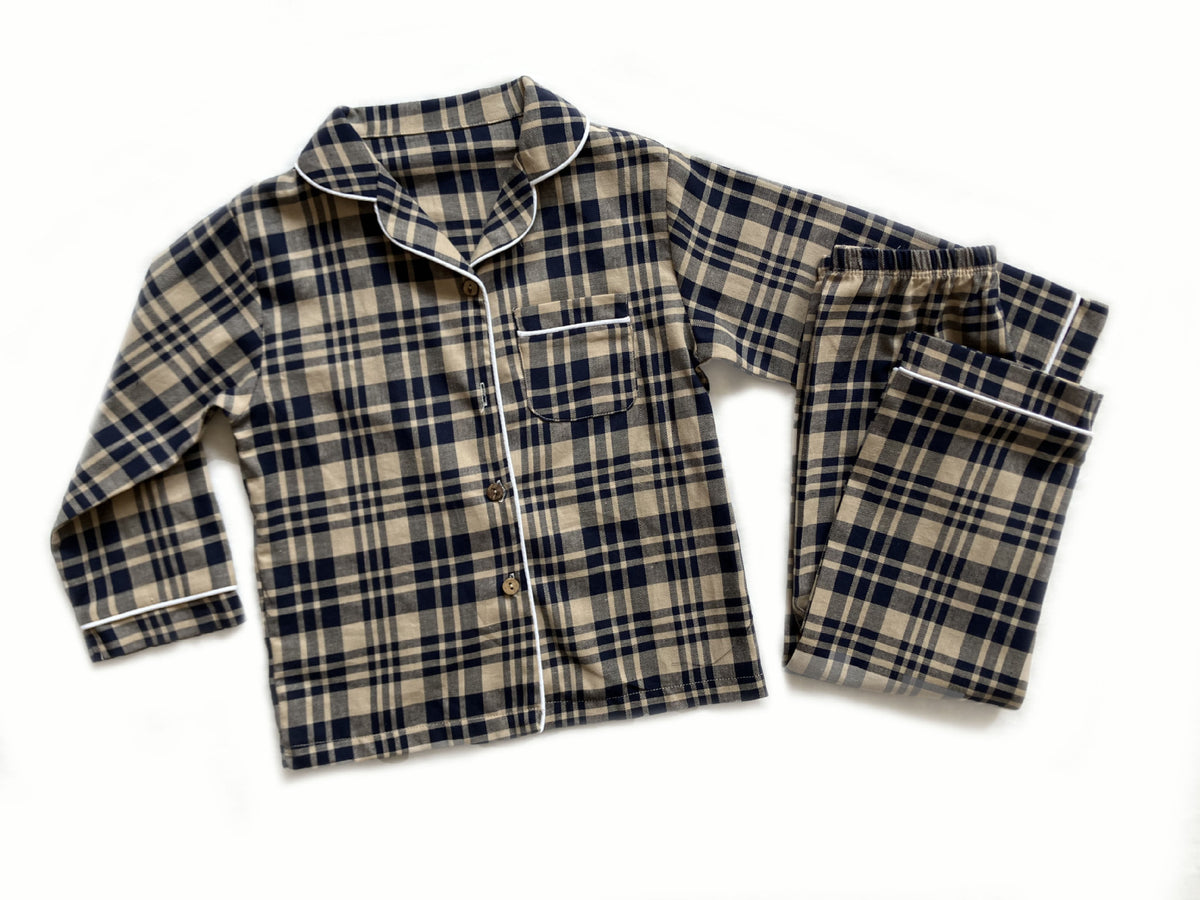 Toddler 100% Cotton Checkered Pajamas Loungewear-318