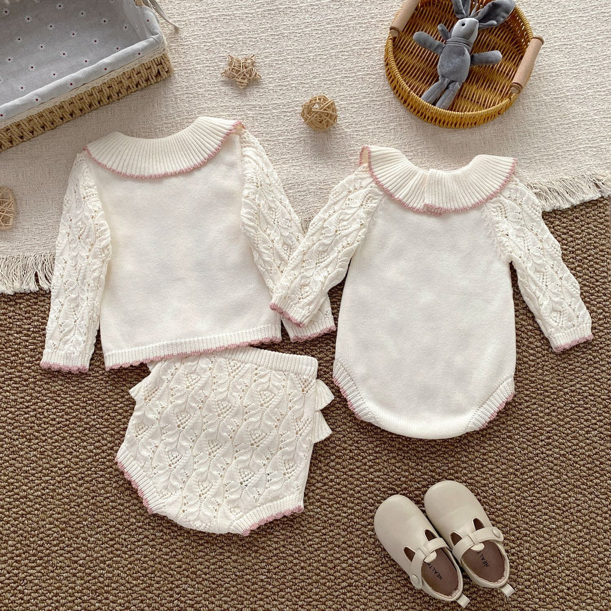 Baby Girl 100% Cotton Knit Cardigan / Shorts / Onesie-536