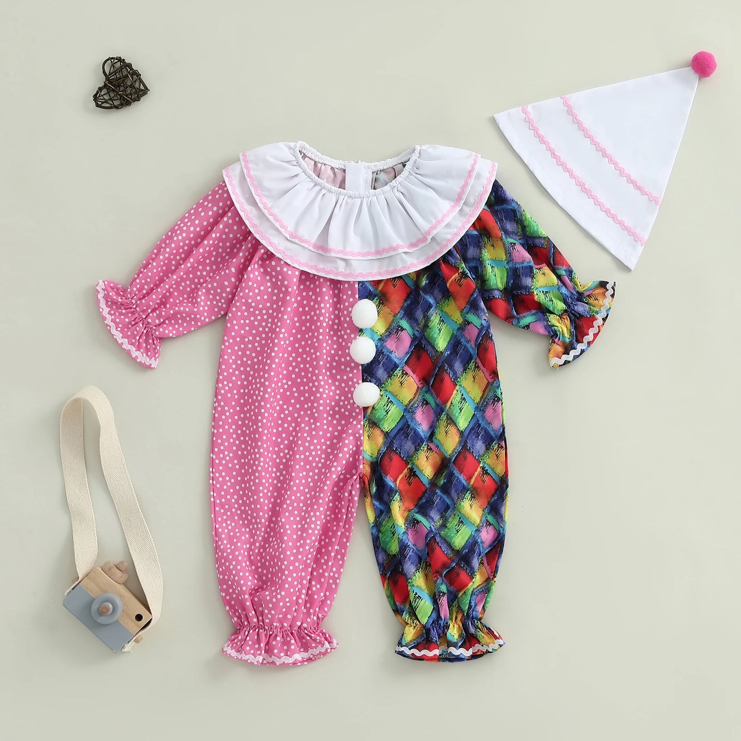 Baby Clown Halloween Costume, Plush Romper Zip Up Jumpsuit-484