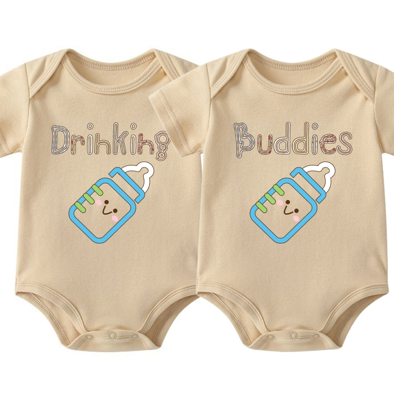 "Drinking Buddies" Twin Baby Onesie Set | Funny Twin Gift | 0-24M