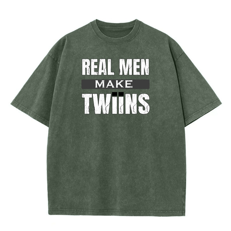Real Men Make Twiins | Twin Dad Vintage Washed T-Shirt | Funny Twin Gift S-5XL