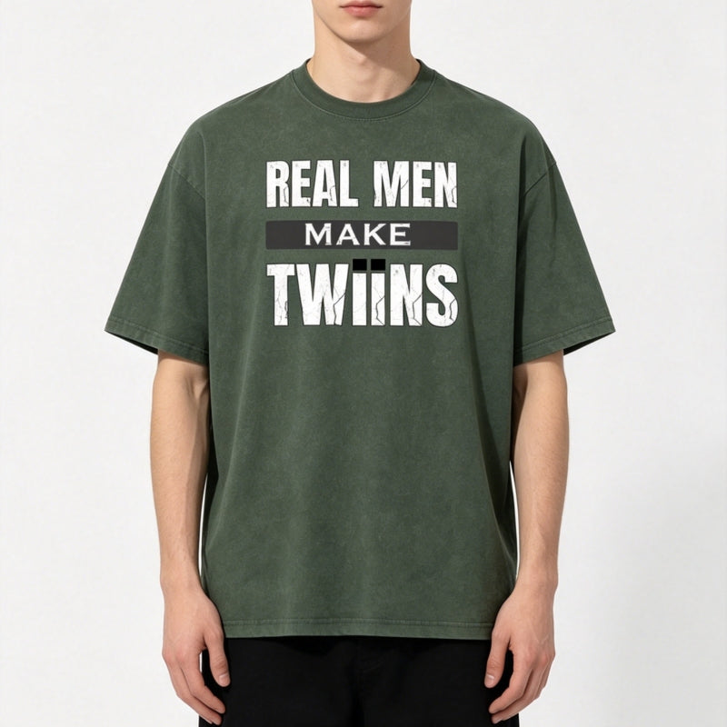 Real Men Make Twiins | Twin Dad Vintage Washed T-Shirt | Funny Twin Gift S-5XL