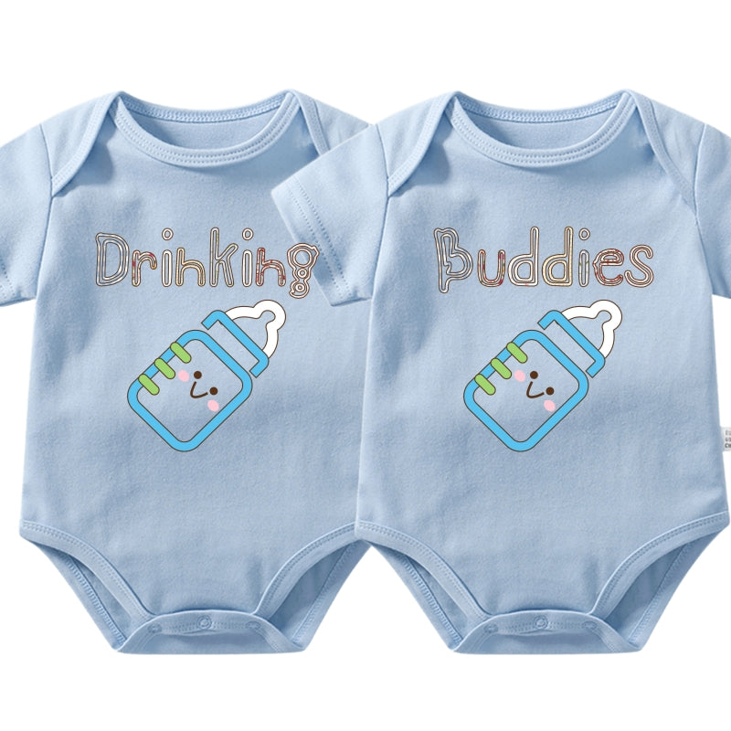 "Drinking Buddies" Twin Baby Onesie Set | Funny Twin Gift | 0-24M