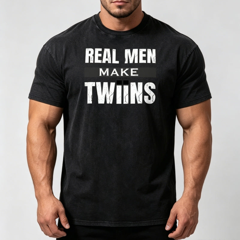 Real Men Make Twiins | Twin Dad Vintage Washed T-Shirt | Funny Twin Gift S-5XL