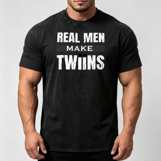 Real Men Make Twiins | Twin Dad Vintage Washed T-Shirt | Funny Twin Gift S-5XL