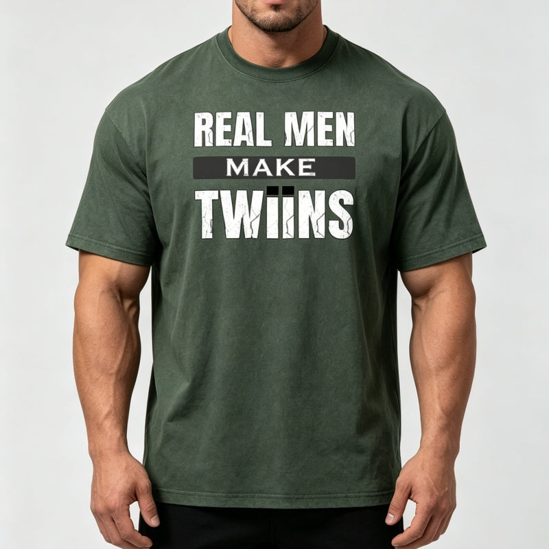 Real Men Make Twiins | Twin Dad Vintage Washed T-Shirt | Funny Twin Gift S-5XL