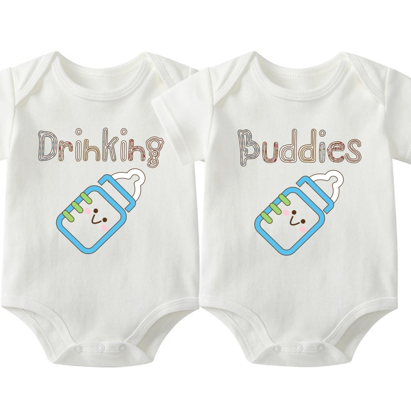 "Drinking Buddies" Twin Baby Onesie Set | Funny Twin Gift | 0-24M