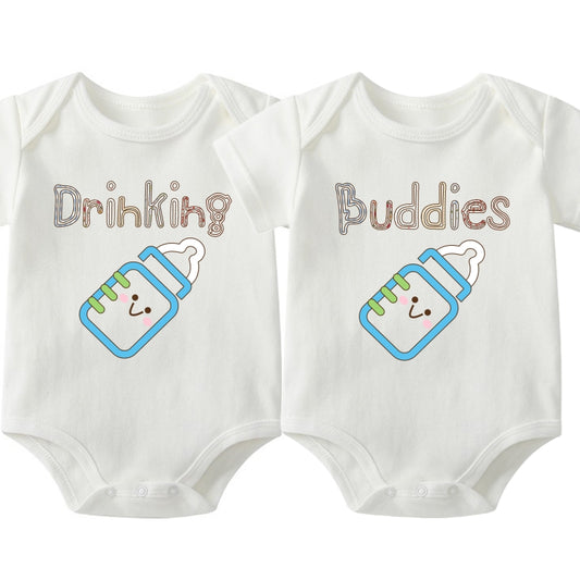 "Drinking Buddies" Twin Baby Onesie Set | Funny Twin Gift | 0-24M