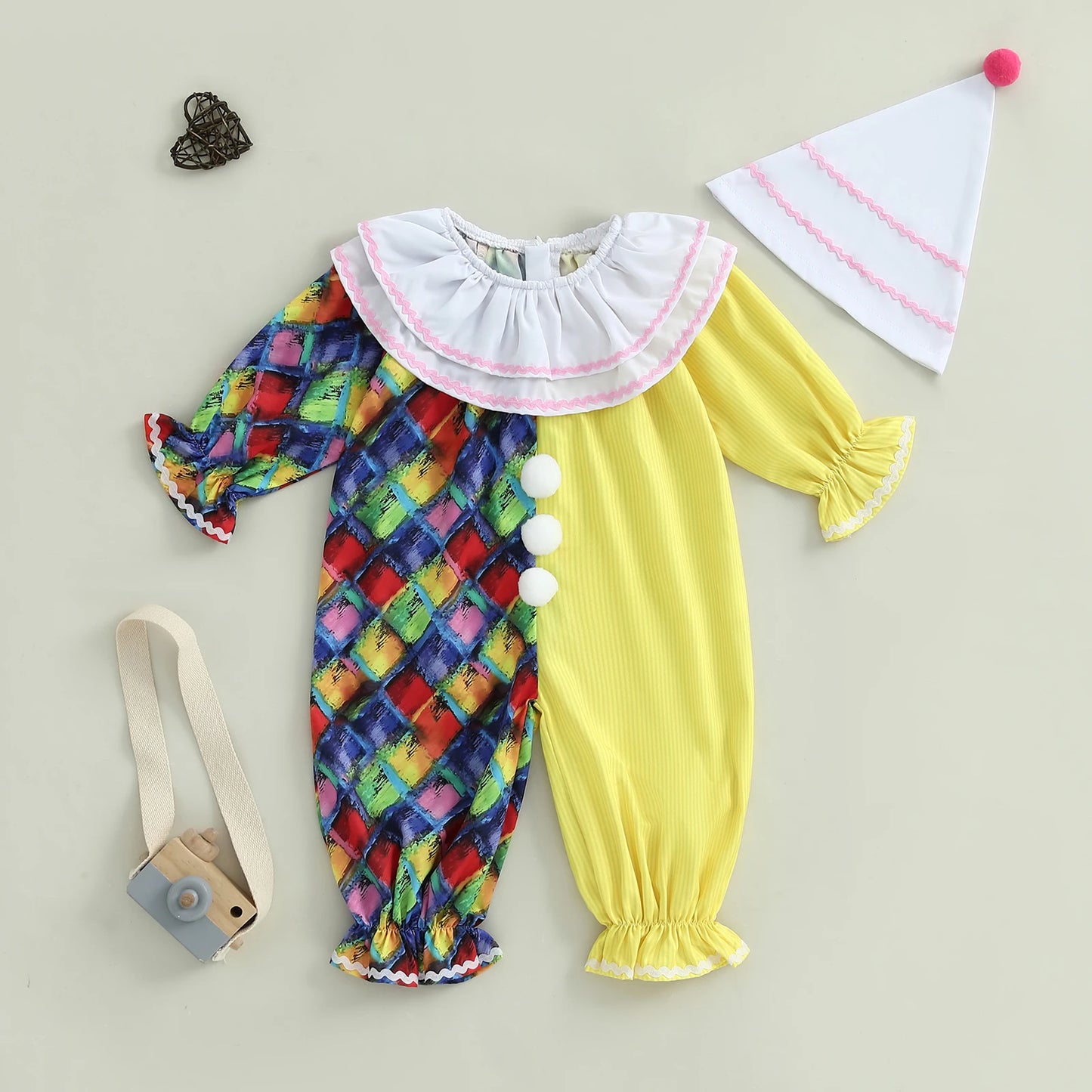 Baby Clown Halloween Costume, Plush Romper Zip Up Jumpsuit-484