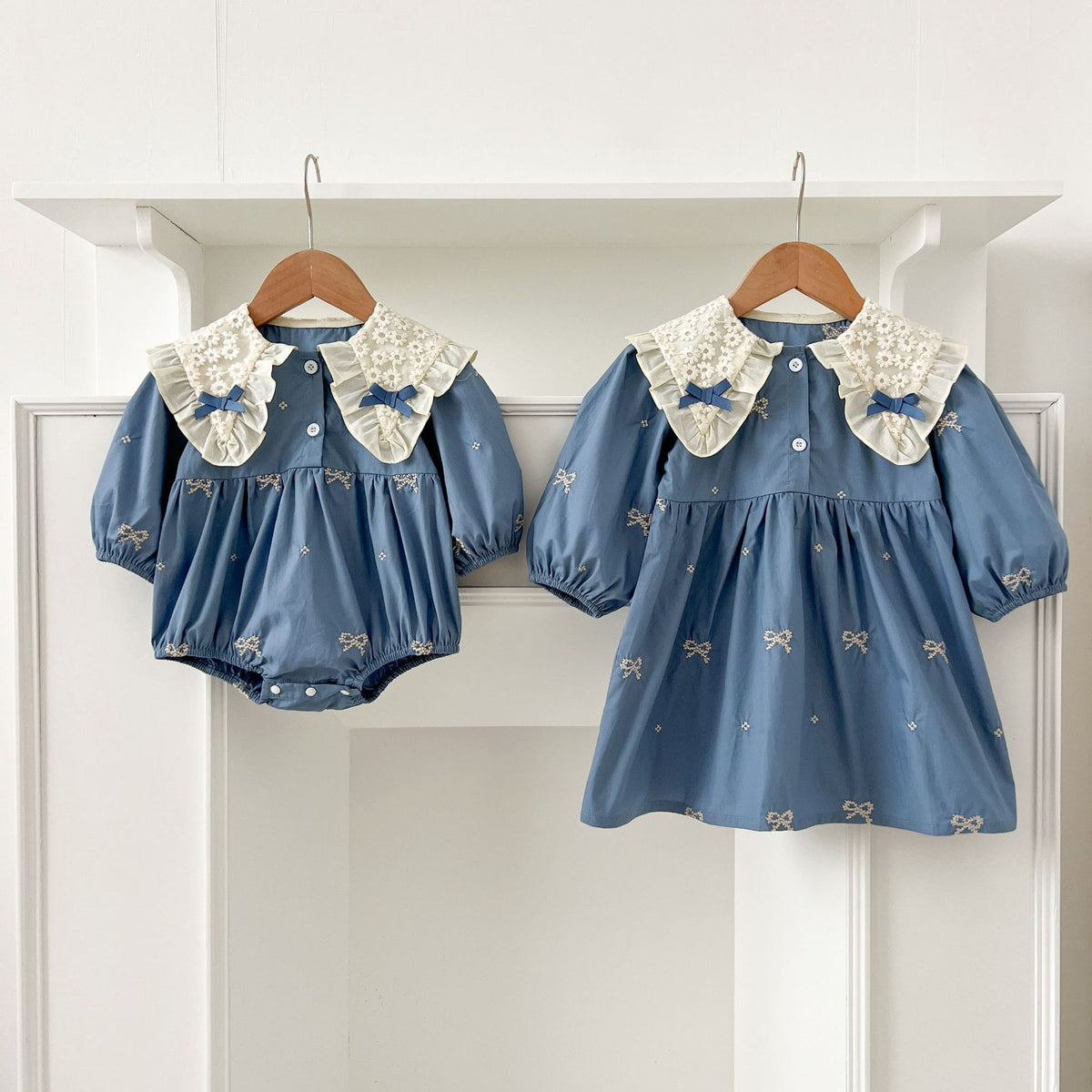 Bow-Tie Dresses and Onesie for Baby Sisters-478