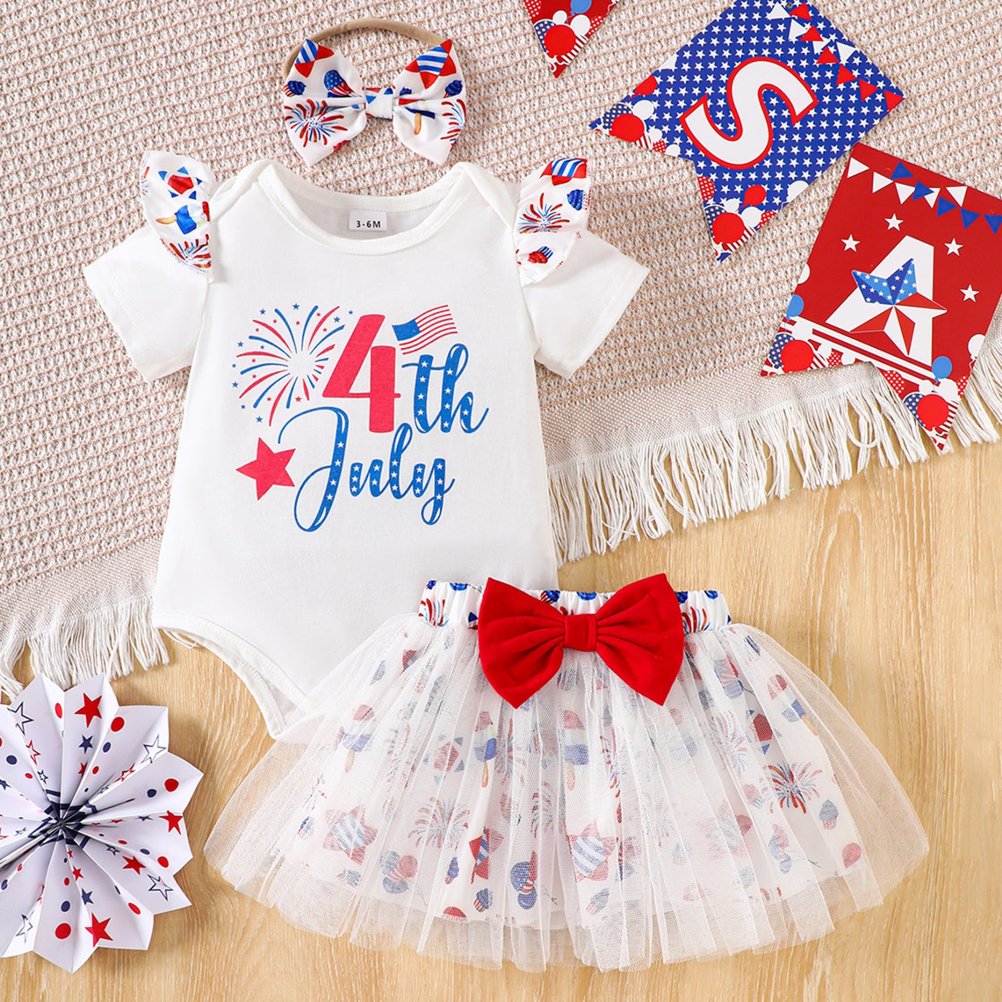 U.S. Independence Day Baby Girl National Day Onesie and Tulle Skirt Set-437