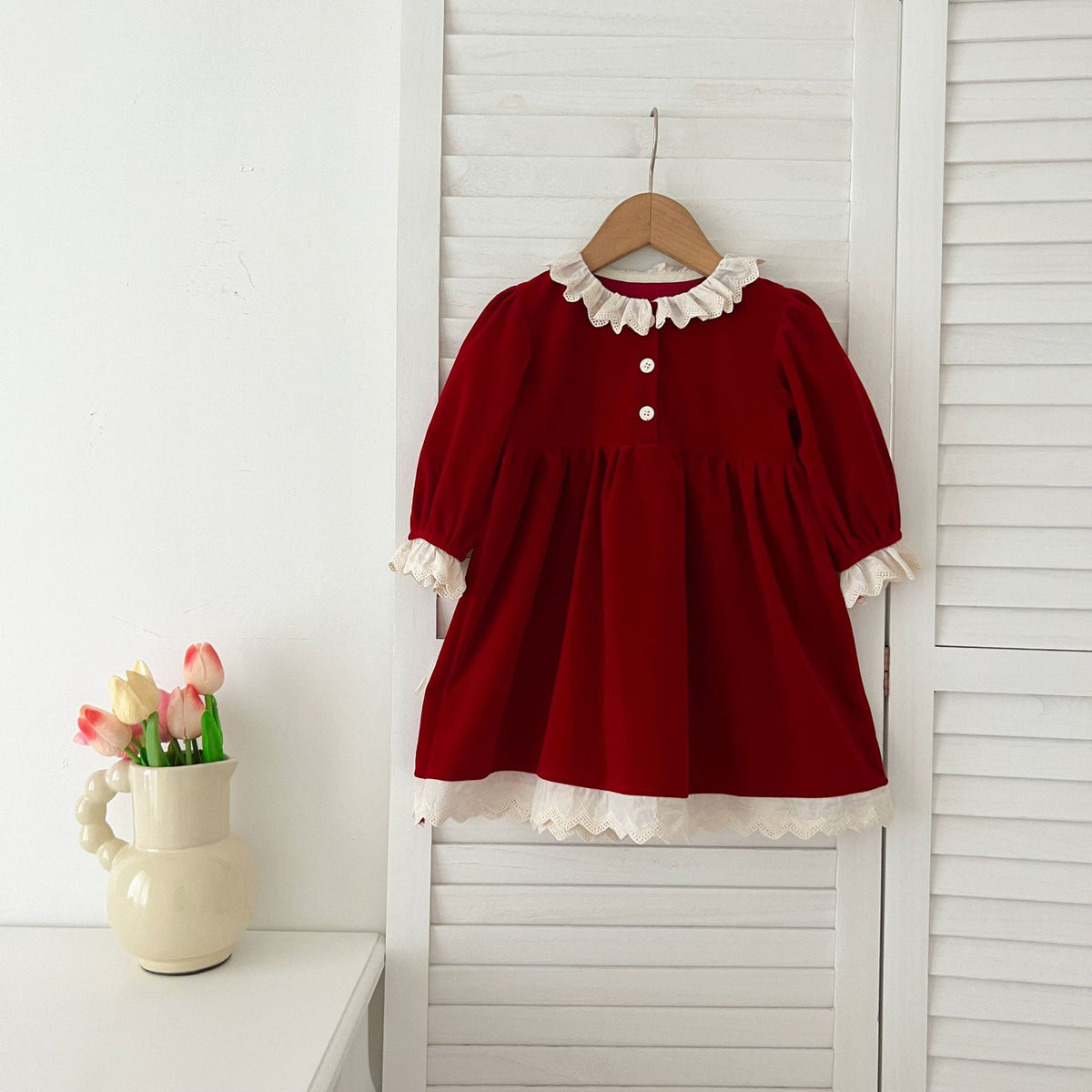 Red Velvet Dresses and Onesie for Baby Sisters-487